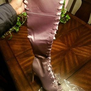 Satin Mauve Lace Up Boots